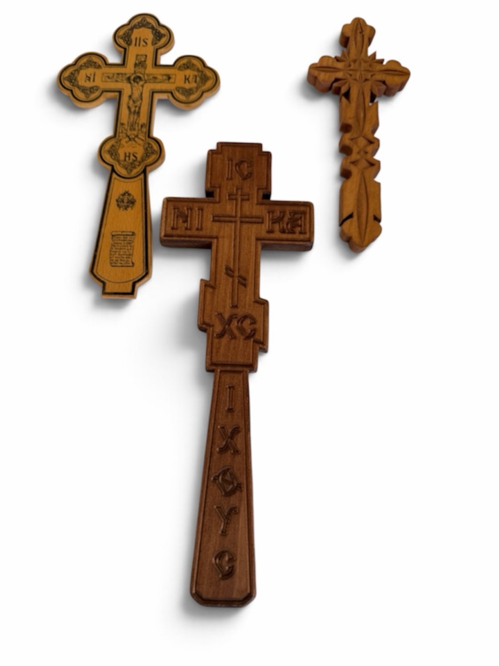 Vintage Wood Cross Lot of 3 Orthodox Byzantine Christian Crucifix - Picture 1 of 4